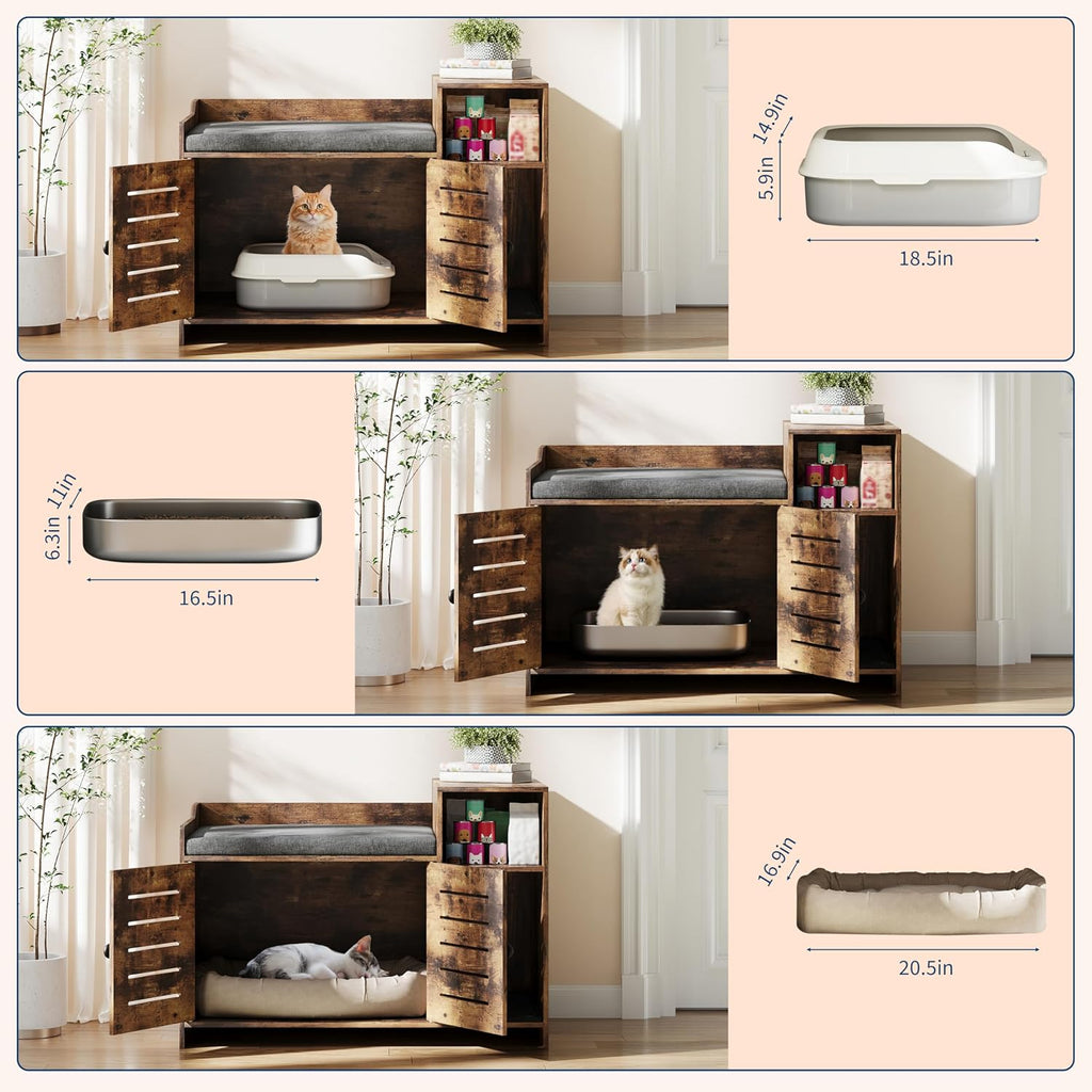 Cat Litter Box Enclosure, Hidden Litter Box Cabinet Furniture with Scratch Pad, Farmhouse Indoor Cats House