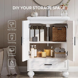 24" Bathroom Vanity with Ceramic Sink - Freestanding Cabinet with 2 Doors, 1 Drawer & Wood Legs