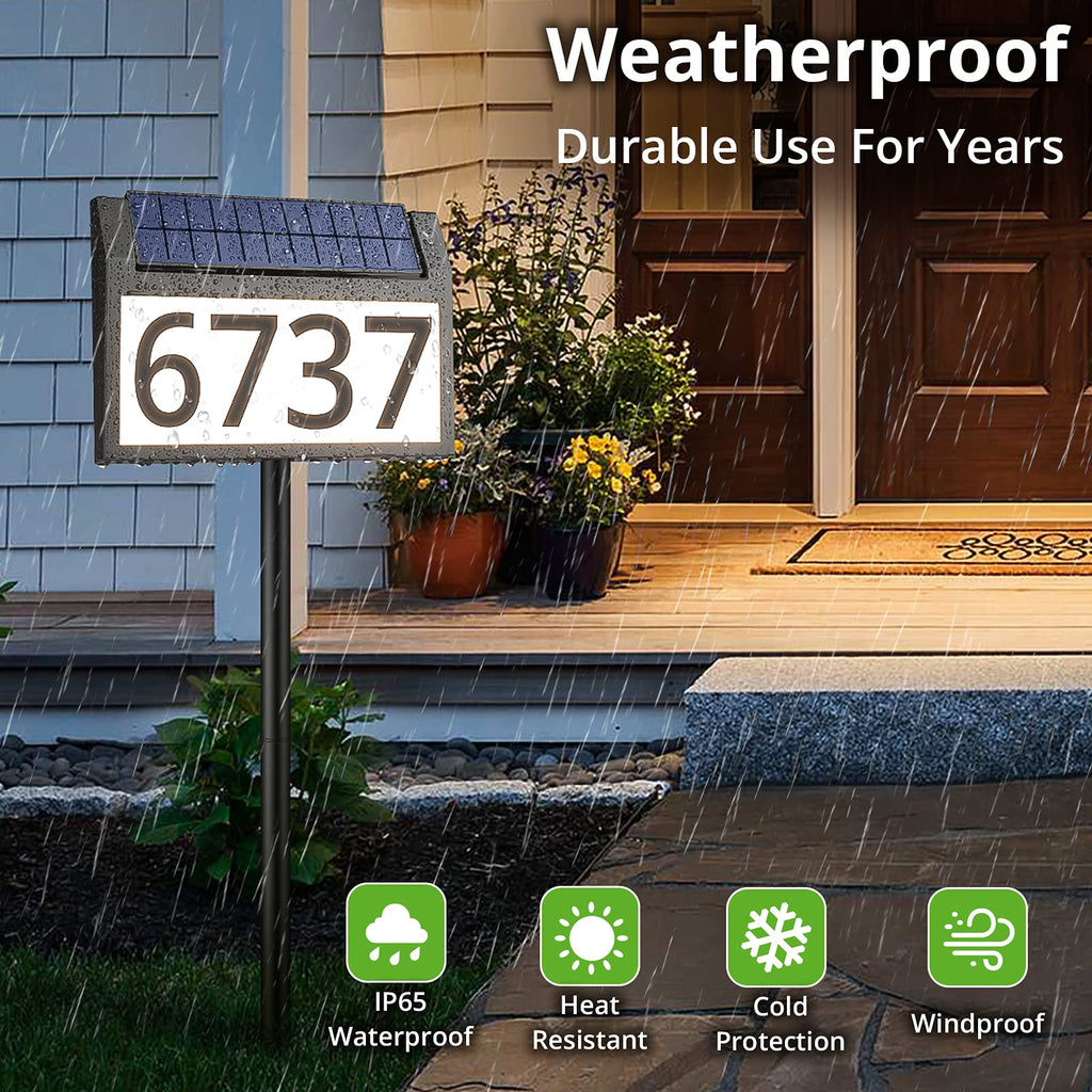 Solar Address Sign Lighted House Numbers for Yard, 3-light Modes