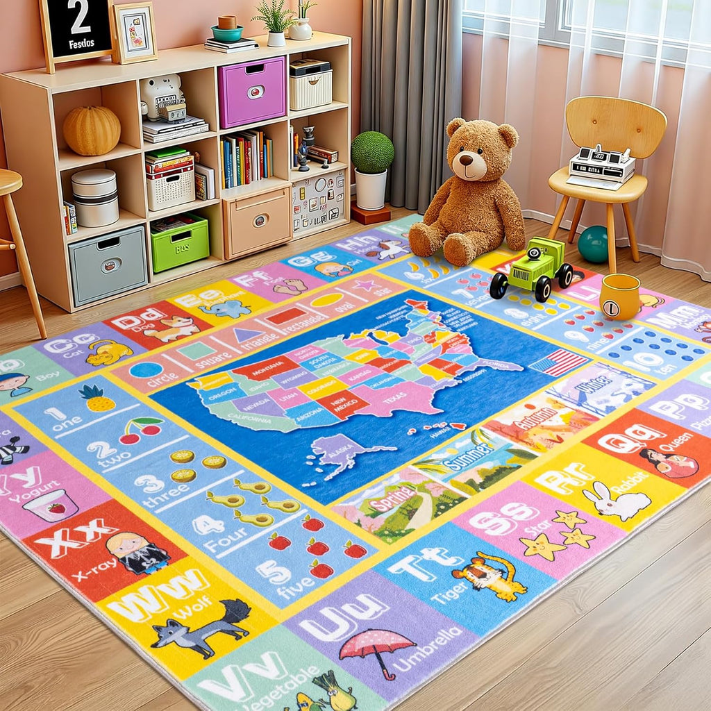 Kids Rugs for Playroom - Soft & Non-Slip 5x7 Feet Educational Rug for Learning ABC Alphabet, Numbers