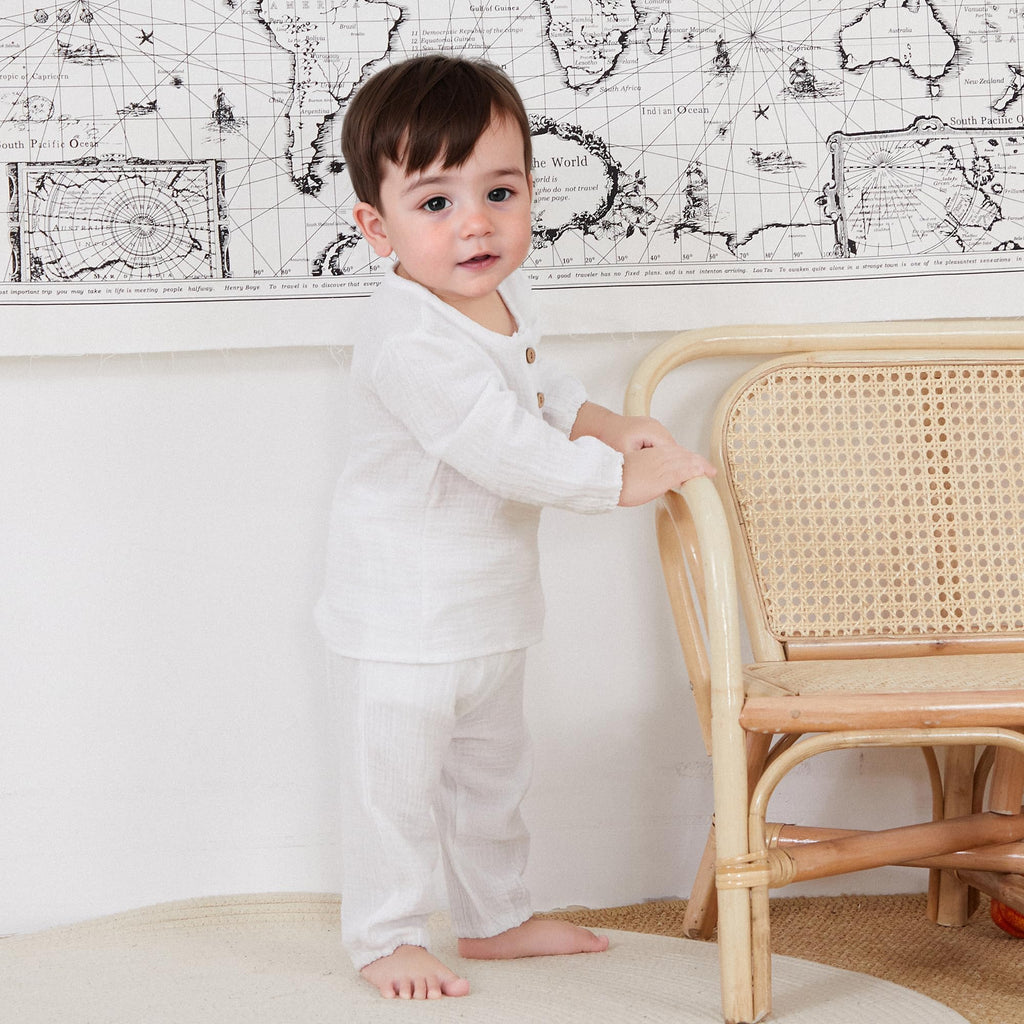 Toddler Boy Linen Outfit Baby Boy Girl Fall Winter Clothes Set Button-Down Shirt Tops Cotton Linen Pants 2PCS