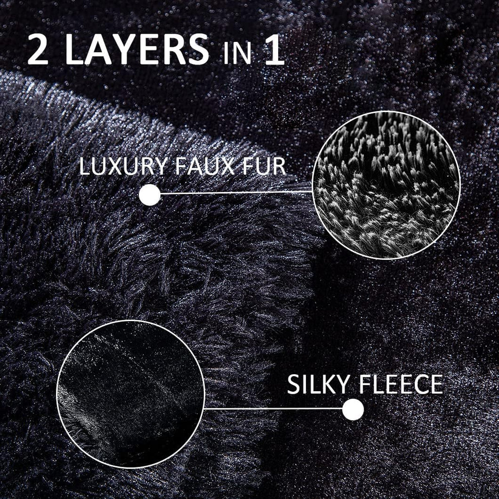Long Faux Fur Throw Blanket,2 Layers,2.1lb,All Ages,Home Decoration, (Black,50" x 60")