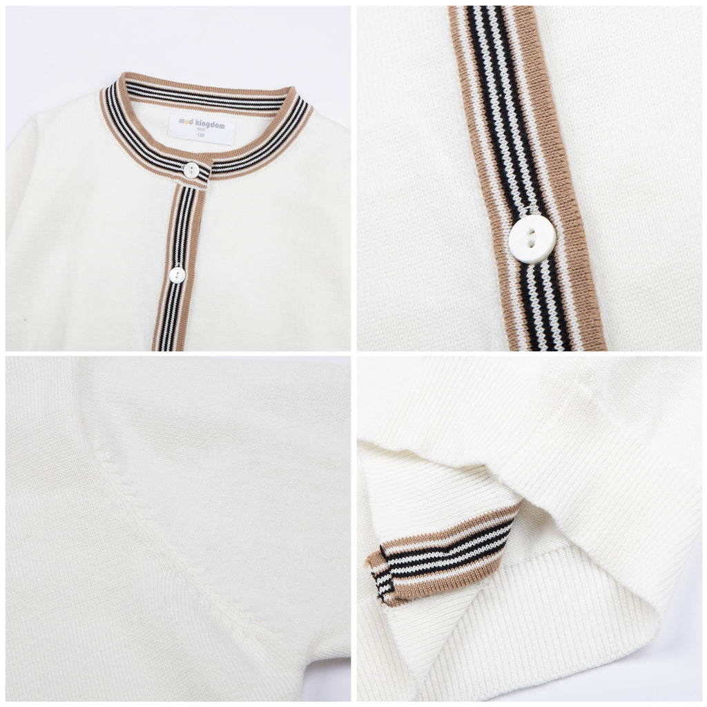 Two Piece Skirt Set for Little Girls Ribbed Knit Sweater Cardigan Pleated Skirt Outfits White