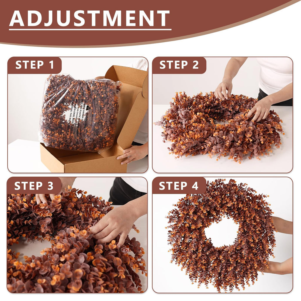 24" Lifelike Touch Fake Fall Eucalyptus Wreath for Front Door (Dark Orange)