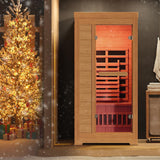 1-2 Person 6.3Ft Infrared Sauna, 7 Color Full Spectrum Wood Dry Sauna. Canadian Hemlock Indoor Saunas with 1745W 20Min