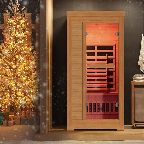 1-2 Person 6.3Ft Infrared Sauna, 7 Color Full Spectrum Wood Dry Sauna. Canadian Hemlock Indoor Saunas with 1745W 20Min