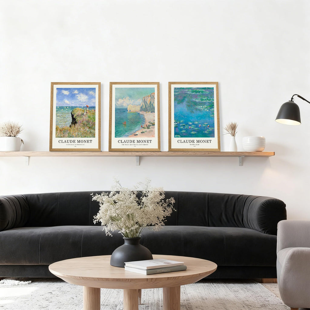 Claude Monet Wall Art Set of 3, Solid Wood Frames, 12 x 16 in Each