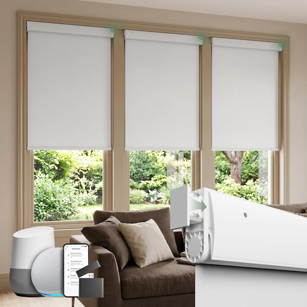 No Drill Motorized Blinds with Remote, Black, | 100% Blackou - S1 white