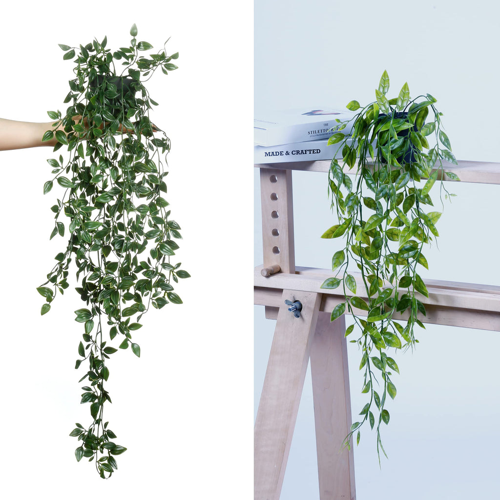 Fake Hanging Plants 3 Pack Artificial Eucalyptus Fake Potted Greenery Faux Eucalyptus Mandala Vine Pea Pod Indoor