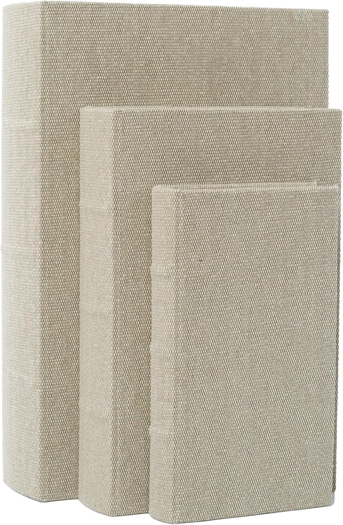 Set of 3 Linen Decorative Book Boxes with Hidden Storage - Modern Neutral Linen Fabric Faux Books for Shelf Decor