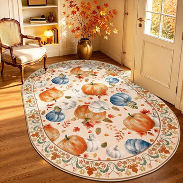 Fall Oval Rugs 4x6, Thanksgiving Living Room Rug Washable Non Slip