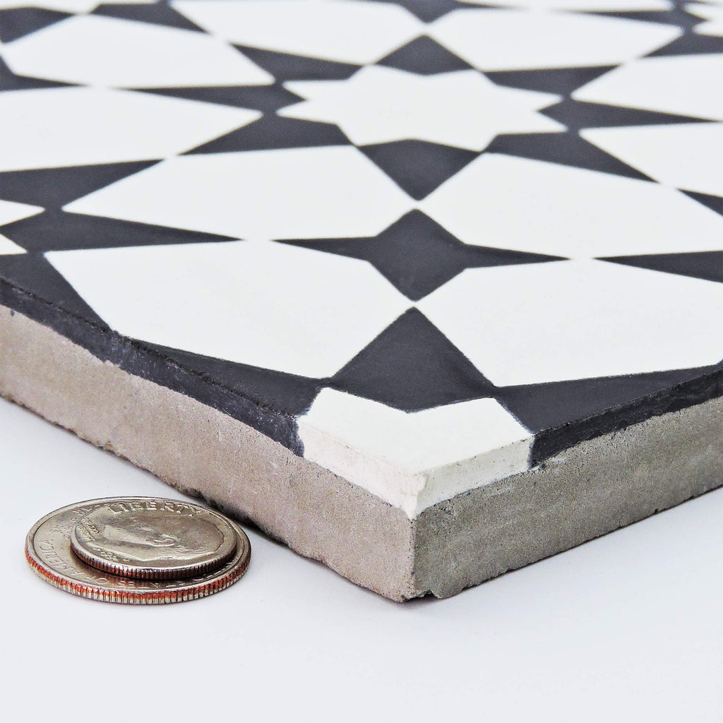 Medina Handmade Cement Tile in White and Black, 8"x8"