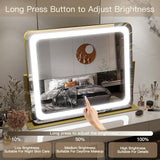 Gold Vanity Mirror with Lights 22"x19", LED Lighted Makeup Mirror, Large Makeup Mirror, Make up Mirror with Lighting