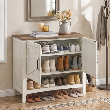 Shoe Storage Cabinet, 3‐Tier with Height‐Adjustable Shelves