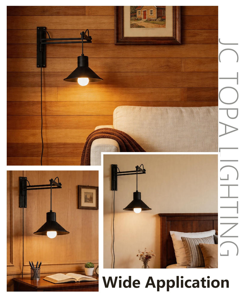 Plug in Wall Sconces, Swing Arm Wall Lamp with Dimmable Switch, Wall Sconce with Plug in Cord for Bedside Bedroom