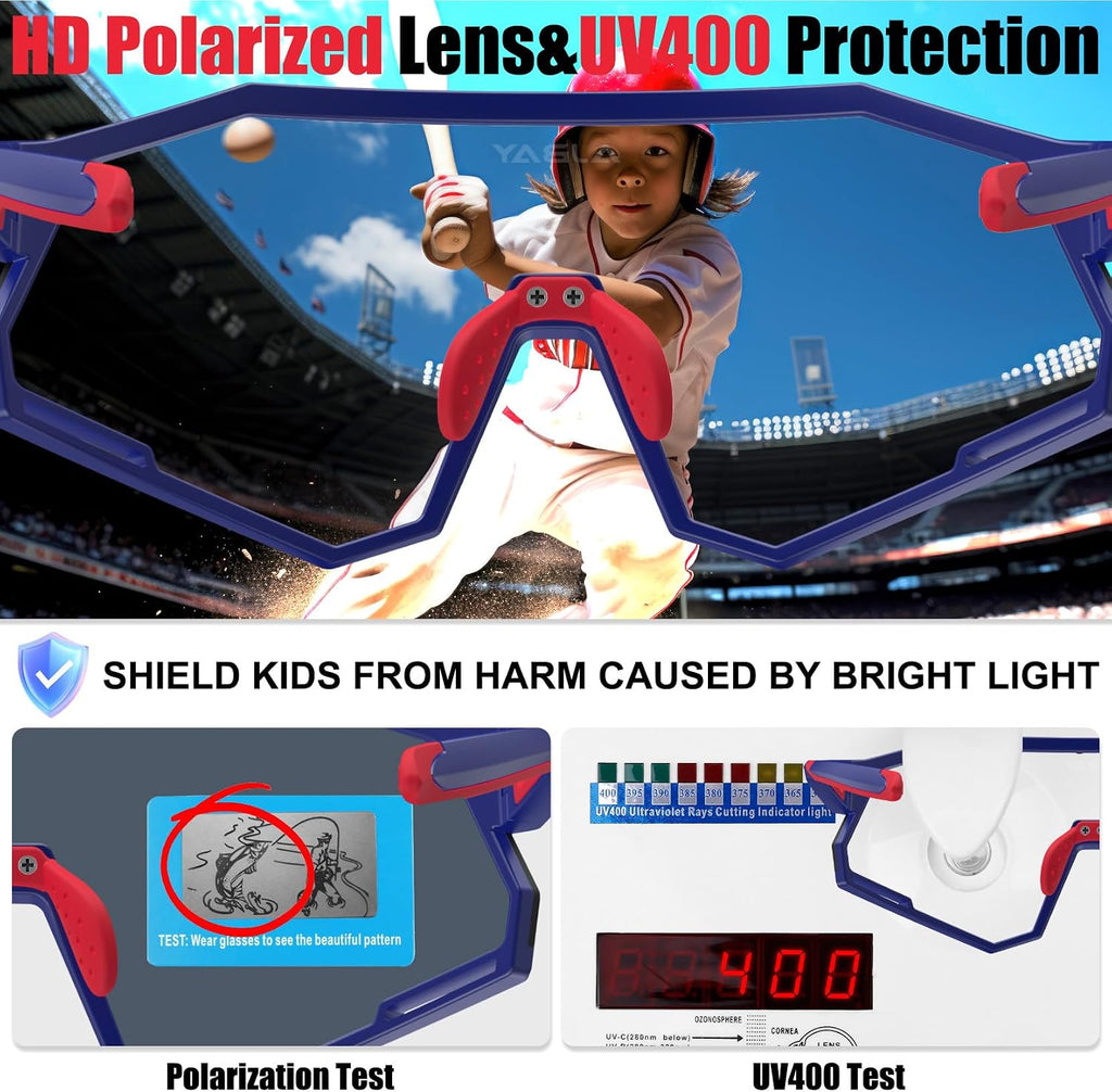 Polarized Kids Sunglasses, 21g Ultra-Light Youth Baseball Sunglasses