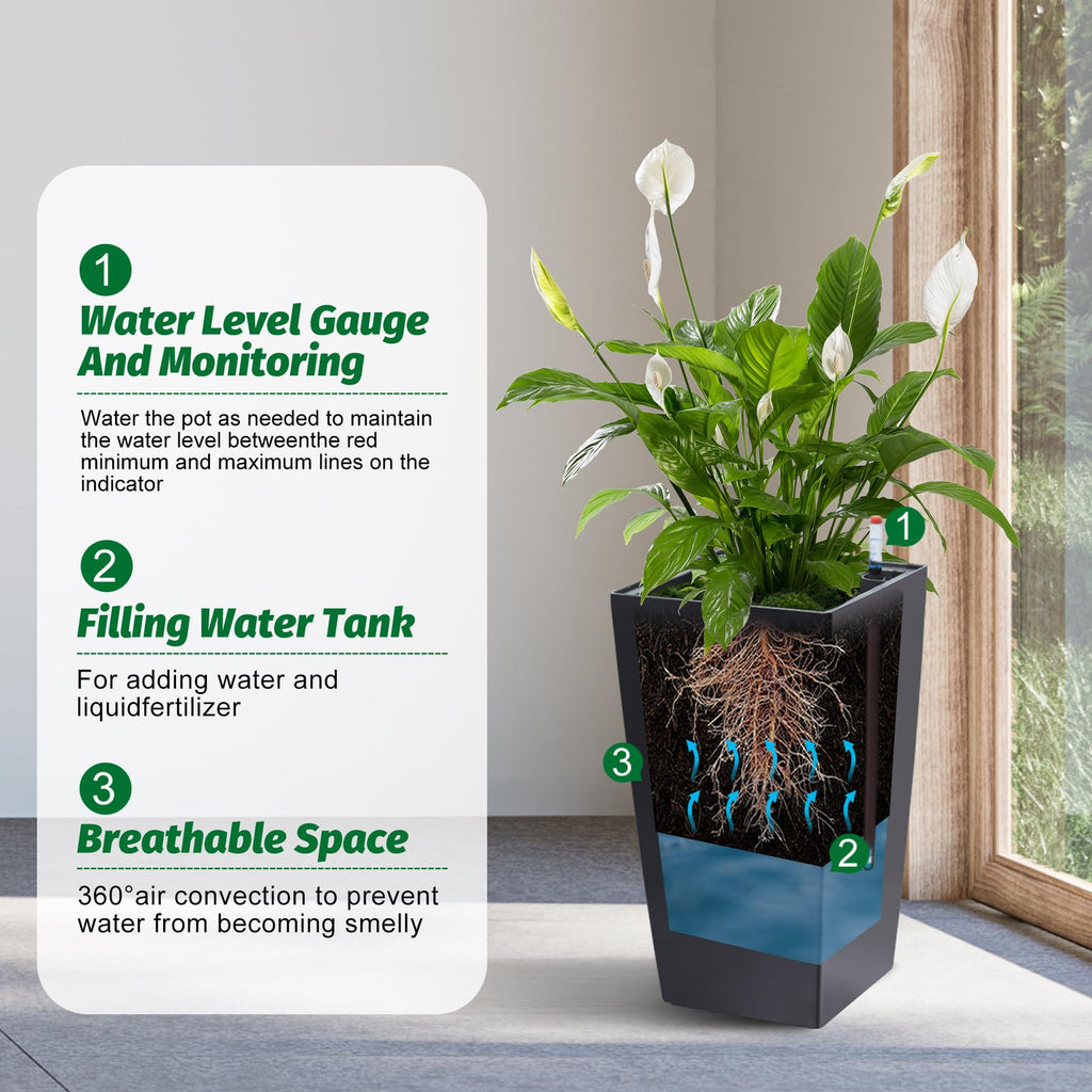 16" Tall Planters Set of 4, Outdoor&Indoor Planter Pots, Black
