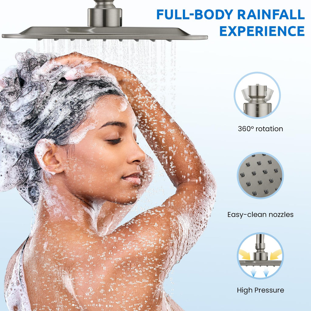 8" Dual Shower Head Combo, High Pressure Rainfall Shower Head with Handheld, 6 Spray Settings Angle Adjustable