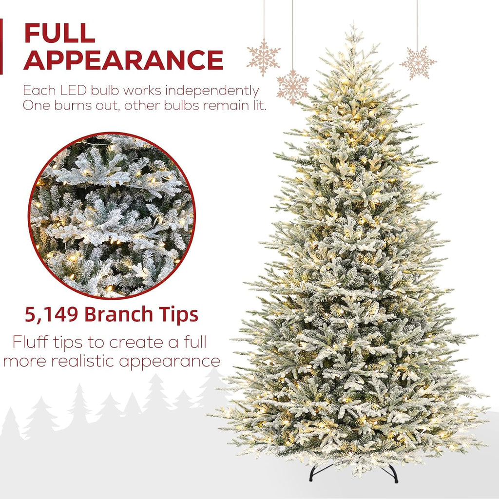 Prelit Flocked Christmas Tree with Realistic PE Foliage