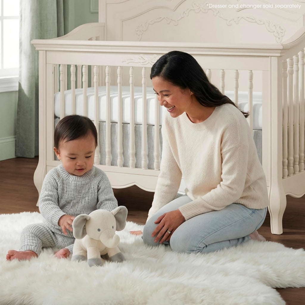 Aurora 5-in-1 Convertible Full Size Baby Crib, Ivory Lace | Wooden Nursery, 3-Position Mattress Support, Converts to