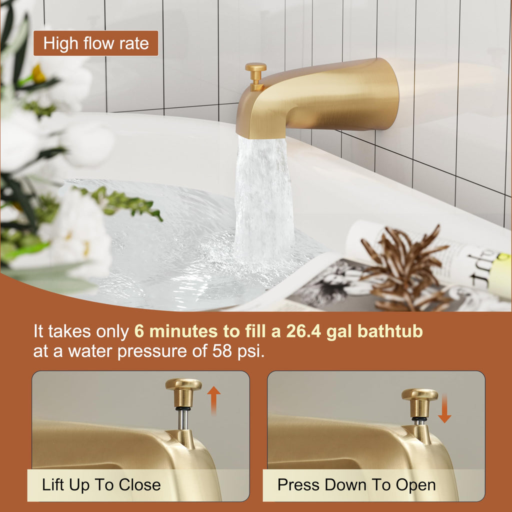 Tub Shower Faucet Set, 8" Rain Shower Head & Spout, Brushed Gold