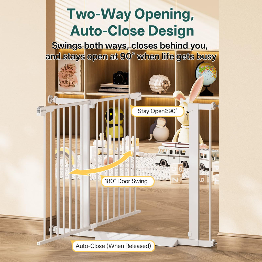 29.6-39.1 in Wide Baby Gate for Stairs and Doorways, White