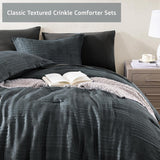 MaiRêve Queen Comforter Set Blue Grey, Textured Design Crinkle Bedding Sets 7 Pieces