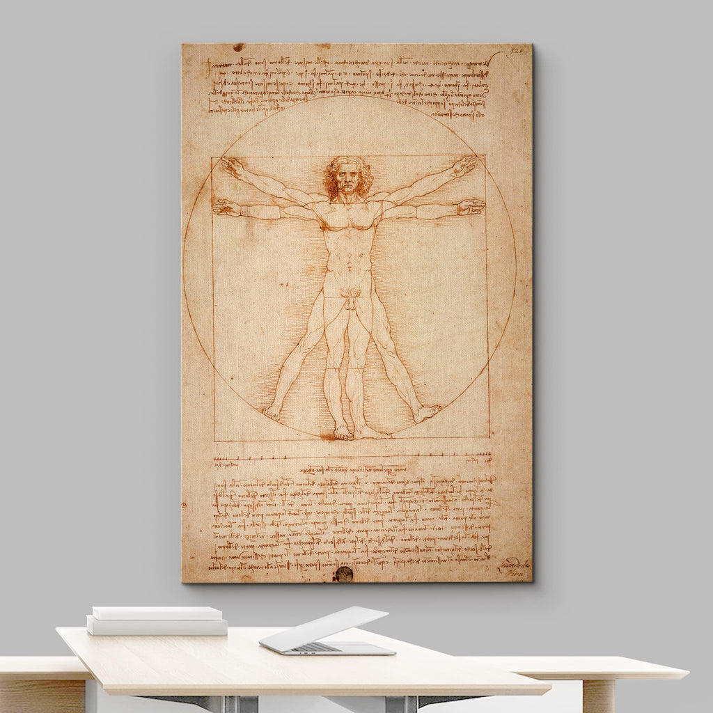 Canvas Print Wall Art Vitruvian Man by Leonardo da Vinci Historic Cultural Illustrations Realism Traditional Scenic
