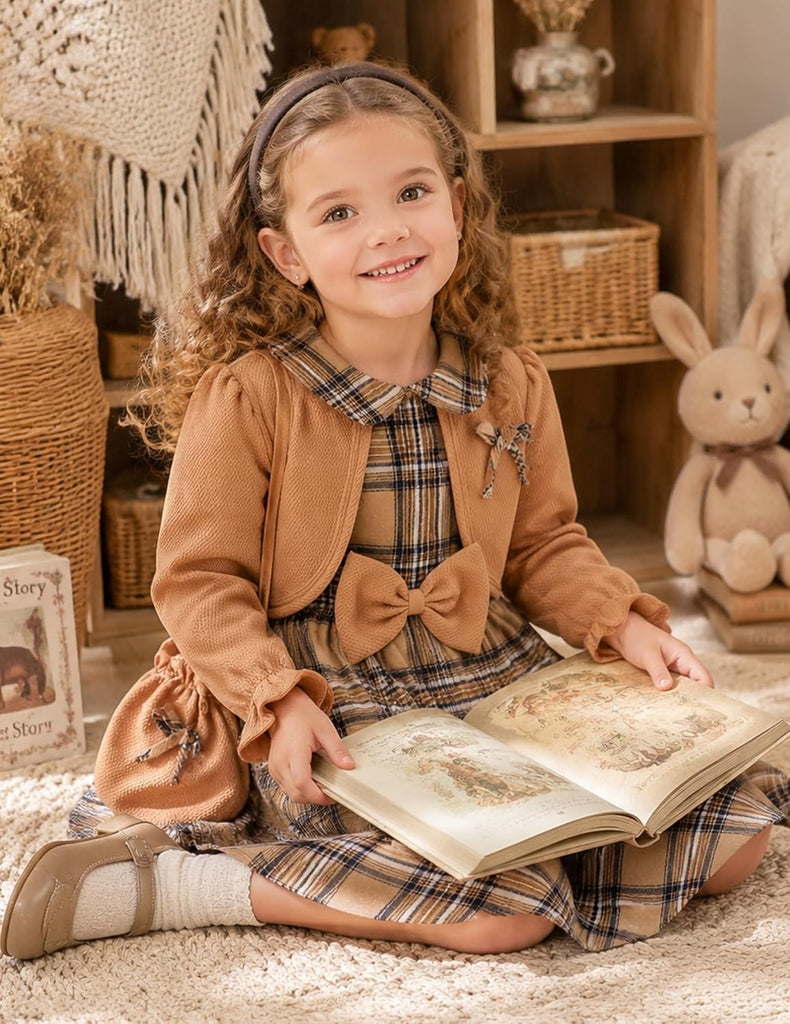 Girl Clothes Toddler Dresses Infant Fall Winter Outfits Little Coat Princess Cardigan Dress Set +Cute Bag