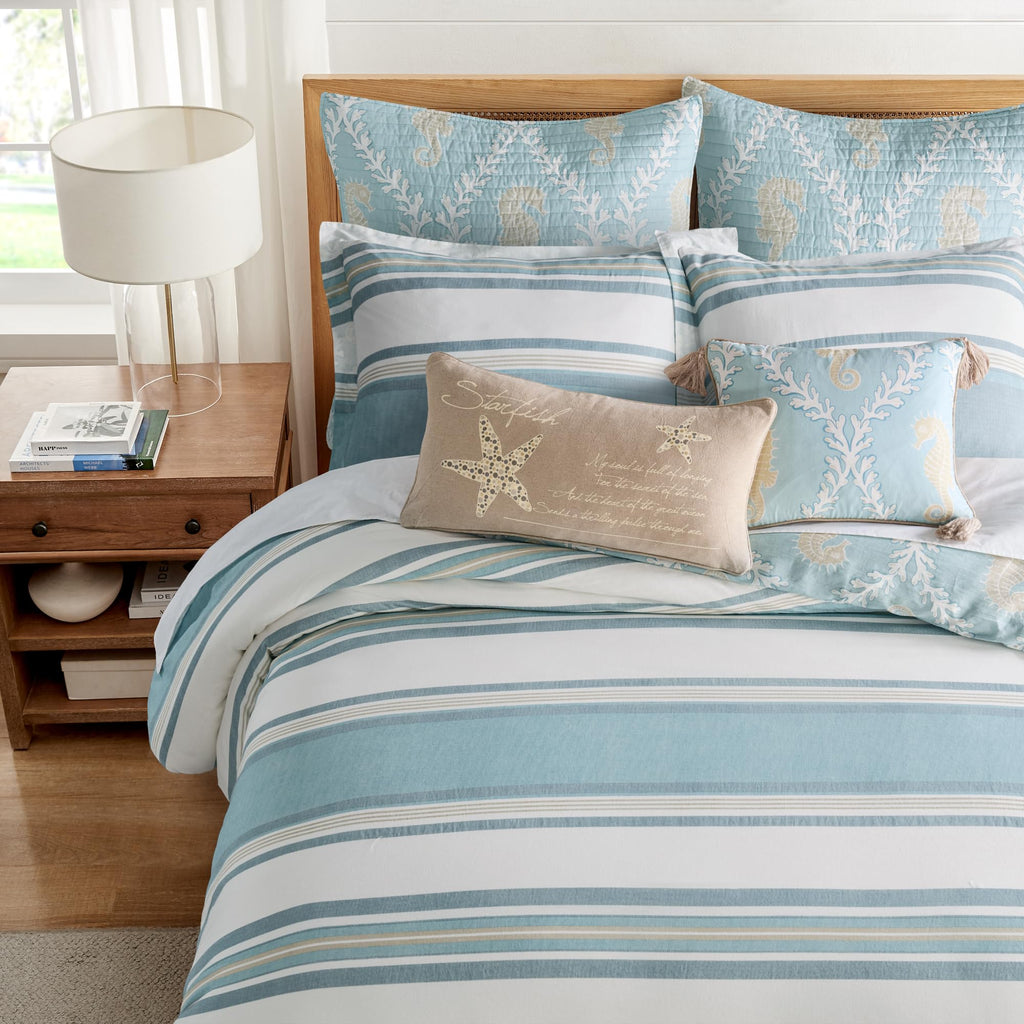 Kailua Duvet Set - Duvet Cover (90x94in.) + Two Standard Pillow Cases (20x26in.) - Stripe - Blue Teal