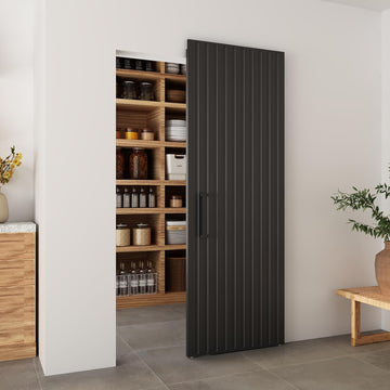 30"x84" Concealed Sliding Barn Door with Soft Close Mechanism, Black Vinyl Wrapped Hidden Barn Door,