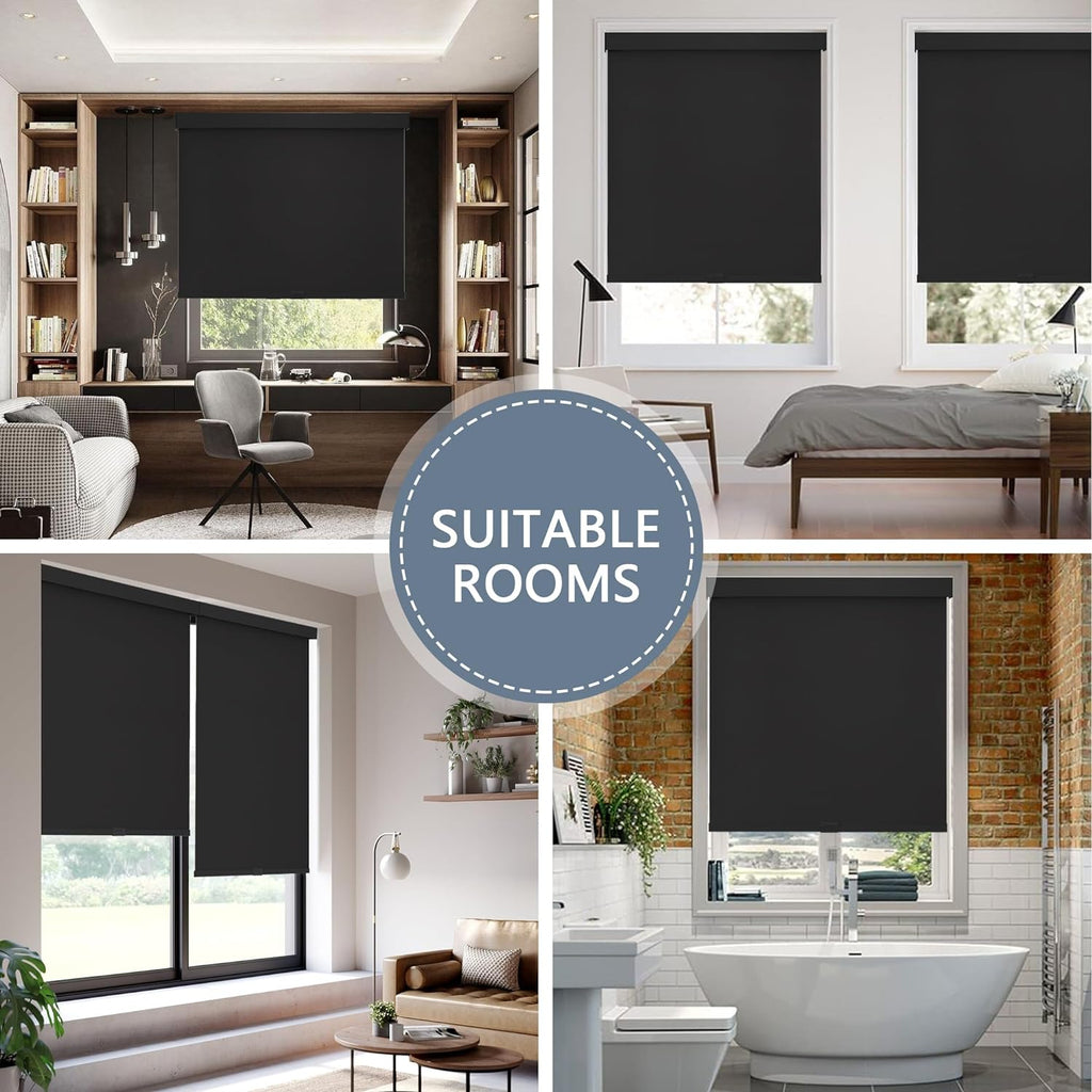 Blackout Roller Shades Cordless Blinds for Windows, Free-Stop Shades with Valance, Thermal Insulated Fabric, UV