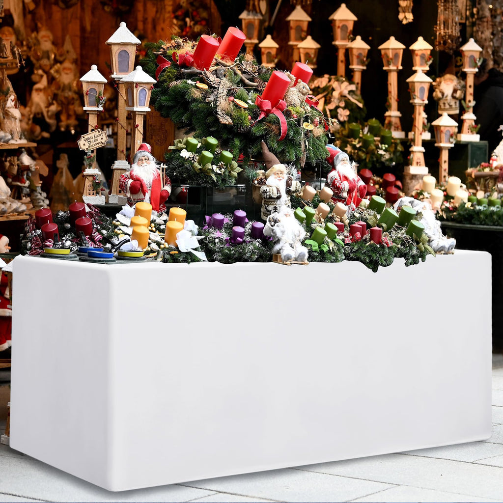 Fitted White Tablecloths For 6 Foot Rectangle Tables, Vendor Booth 2 Pack