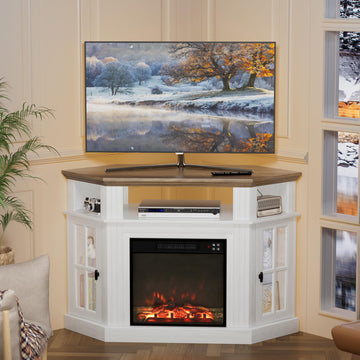Fireplace Corner TV Stand for Up to 55 Inch, Antique White