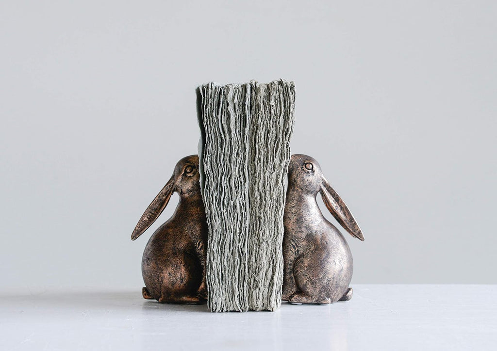 Decorative Resin Rabbit Bookends, Bronze