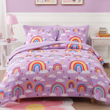Full Comforter Set for Girls-7 Pieces Purple Rainbow Glow in the Dark Full Bedding Sets for Kids