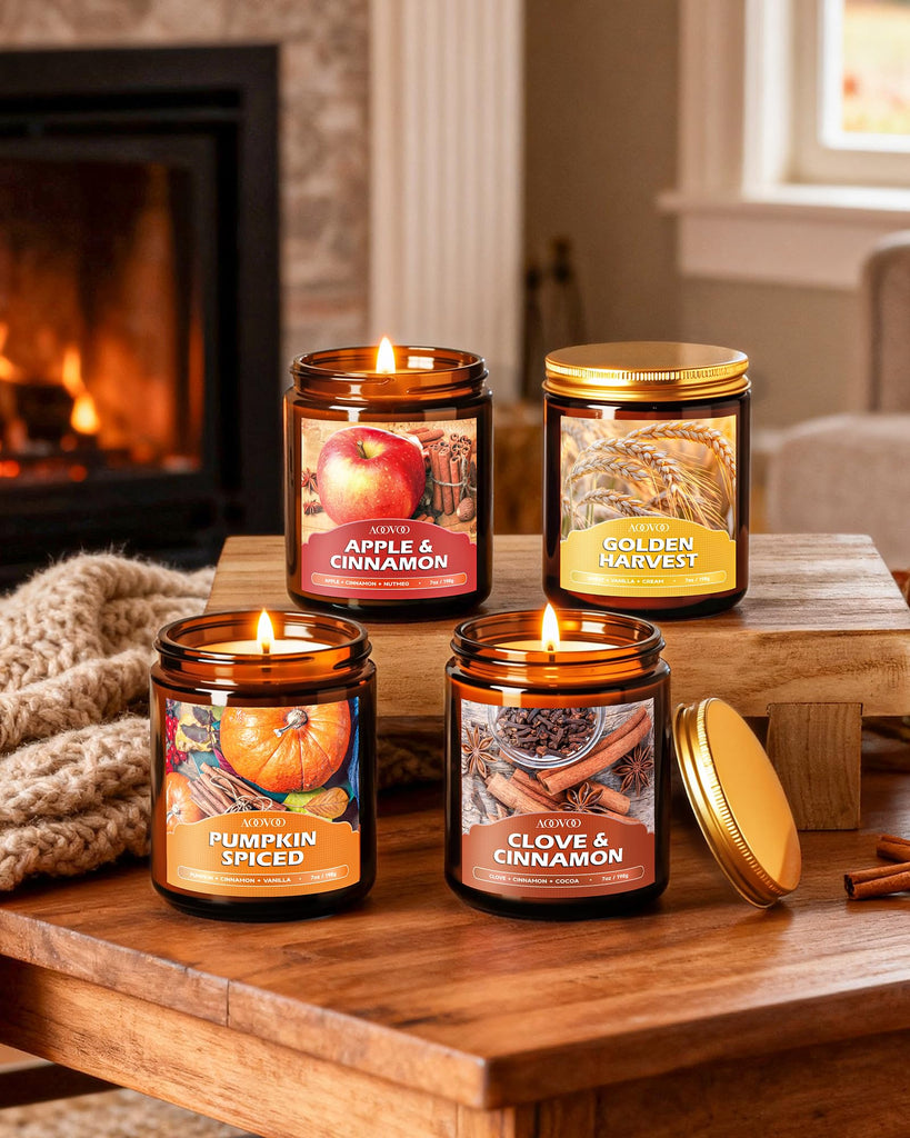 Fall Candles Set - 4 Pack Candles Scented, 28 oz Natural Soy Wax 200 Hour Long Lasting, Autumn Gifts Set for Women