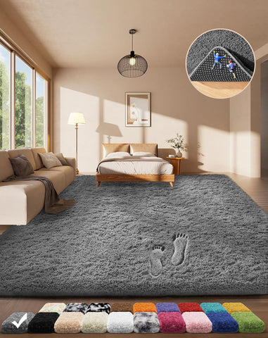 4x6 Grey Shag Area Rug, Fluffy Soft Non-Slip Plush Carpet for Living Room Bedroom Kids Dorm