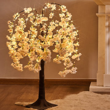 Pink Cherry Blossom Tree with Lights 4FT 180 LED Fairy Lights, Lighted Artificial Flower Spirit Tree for Spring