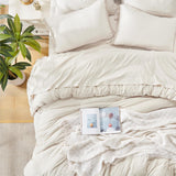 Queen Comforter Set Beige -7 Pieces Bed in a Bag Queen Boho Soft Lightweight Bedding Sets