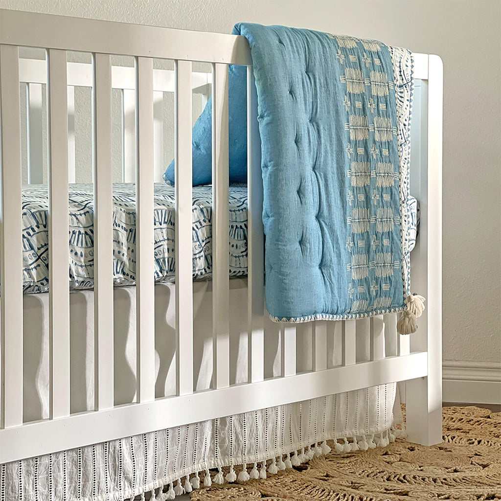 Wrap Around Bed Skirt for Crib, Cotton Crib Skirt for Boy's and Girl's Nursery, White, 28"w x 52"h x 16"d