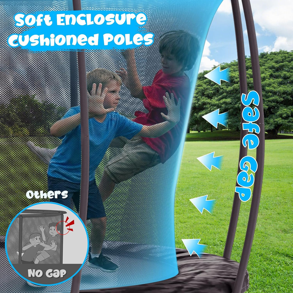Trampoline Outdoor, 8FT 10FT 12FT 14FT Trampoline for Kids with Enclosure and Double-Sided Color - Blue&Black, ASTM