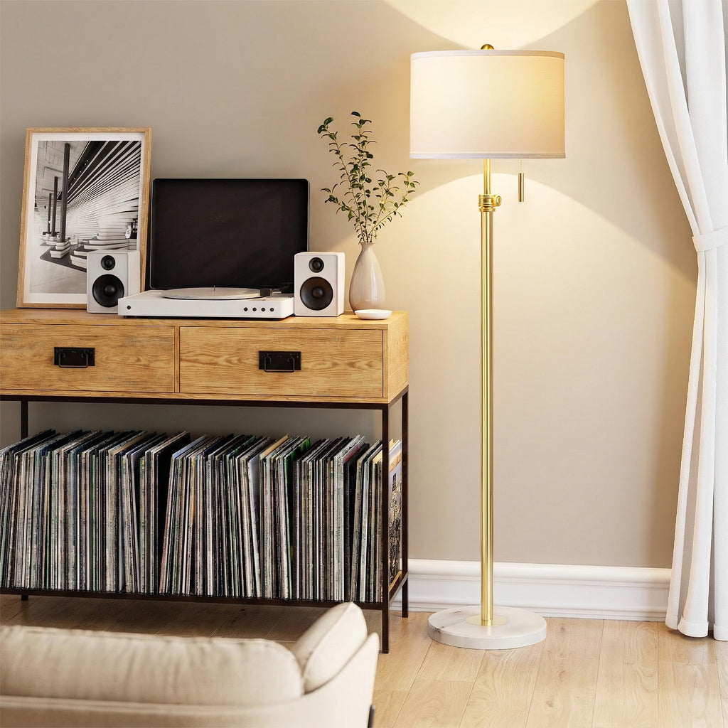 Floor Lamp, 66'' Adjustable Height Standing Lamp with Marble Base, 3-Color Tall Lamps with Pull Chain, Suitable