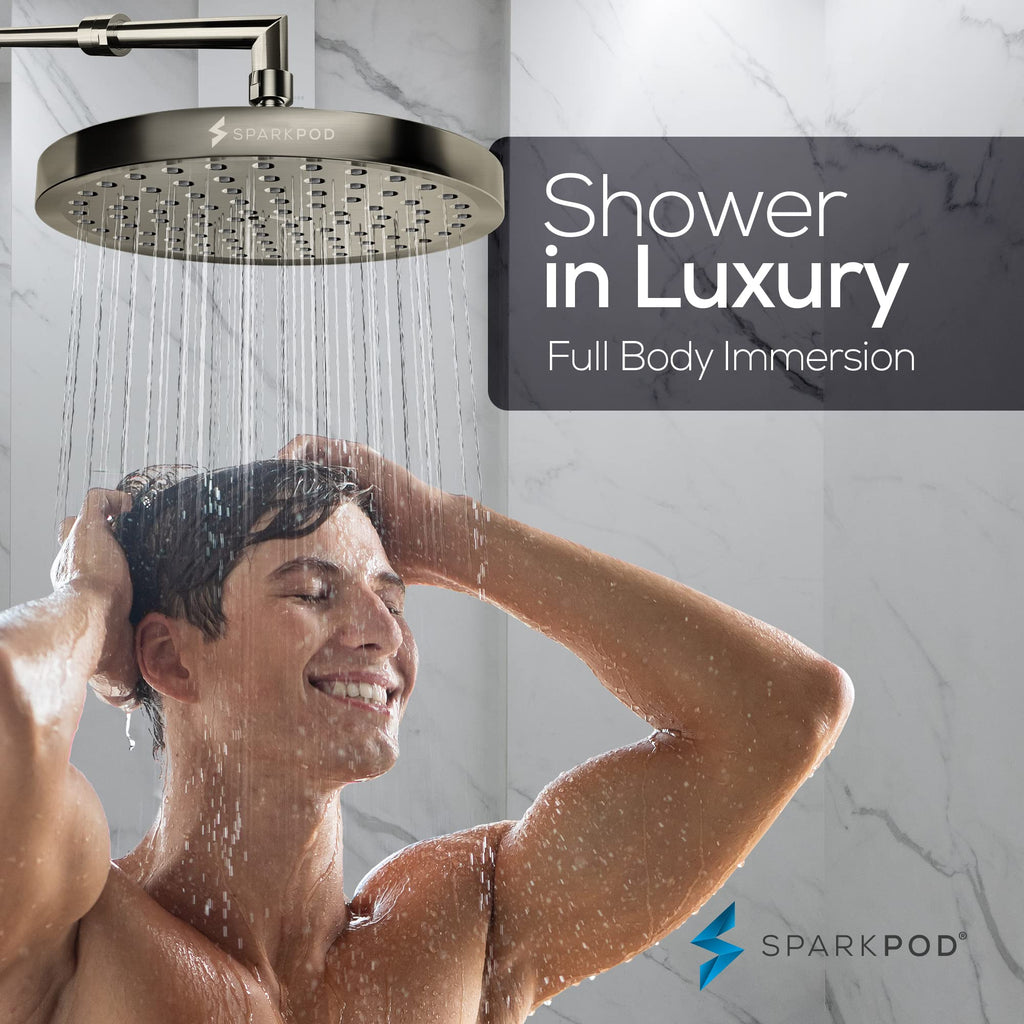 Rain Shower Head, 8 Inch Round, Elegant Brushed Nickel Finish
