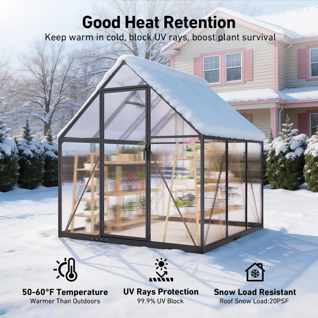 6x6 FT Walk in Greenhouse with Hygrometer, Windproof Warm Plant Green House