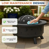 Fire Pit - 32-Inch Outdoor Wood Burning Firepit with Screen, Poker, and Cover - Outdoor Fire Pits for Backyard, Deck, or Patio by (Black) - Image 6