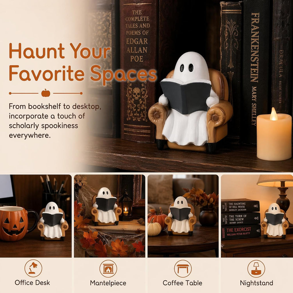 Ghost Reading Book Figurines Ghosts Halloween Decor Cute Ghost Decor Halloween Decorations Indoor Book Lover Gifts