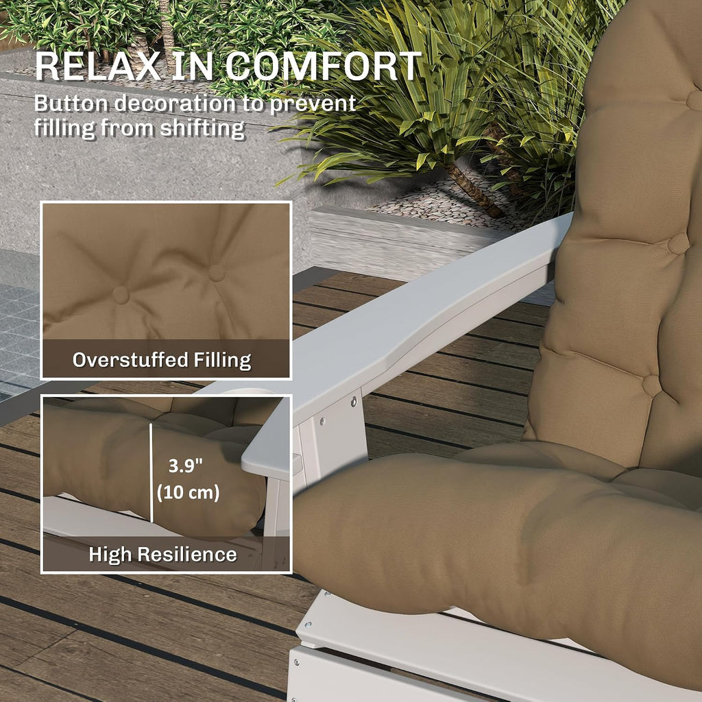 Outdoor Adirondack Chair Cushions Set of 2 Tufted Khaki | High Back, Patio Cushions with Ties, Non-Slip Replacement
