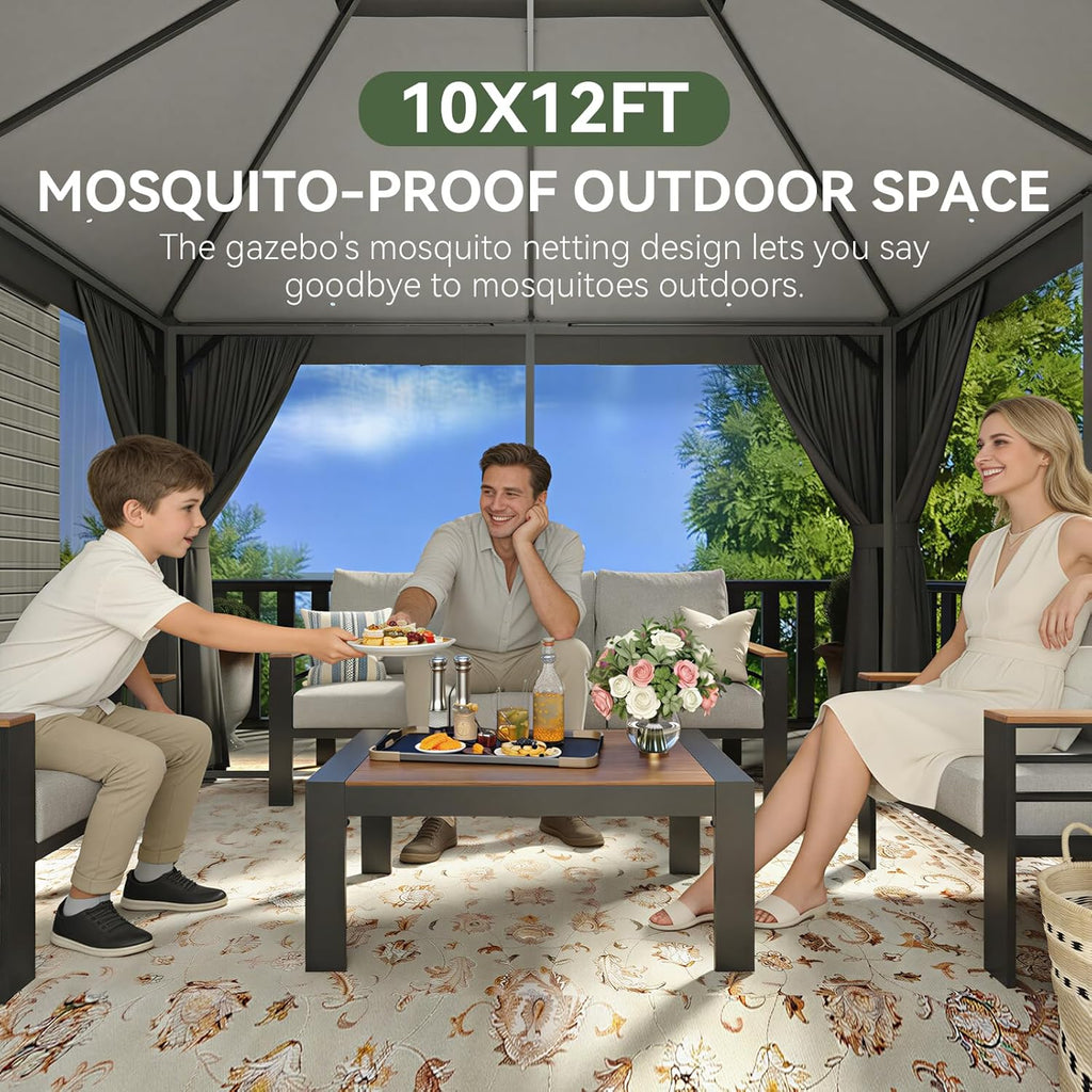 Outdoor Gazebo for Patio 10x12, Metal Frame Canopy with Doub - Image 3