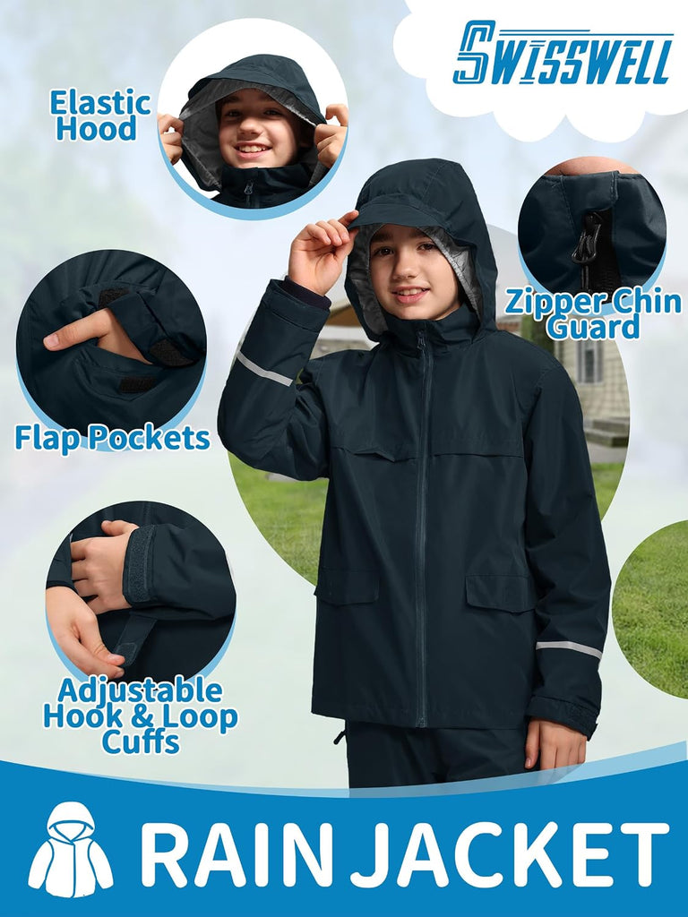 Kids Rain Suit Gear Boys Youth Rain Jacket and Pant Set